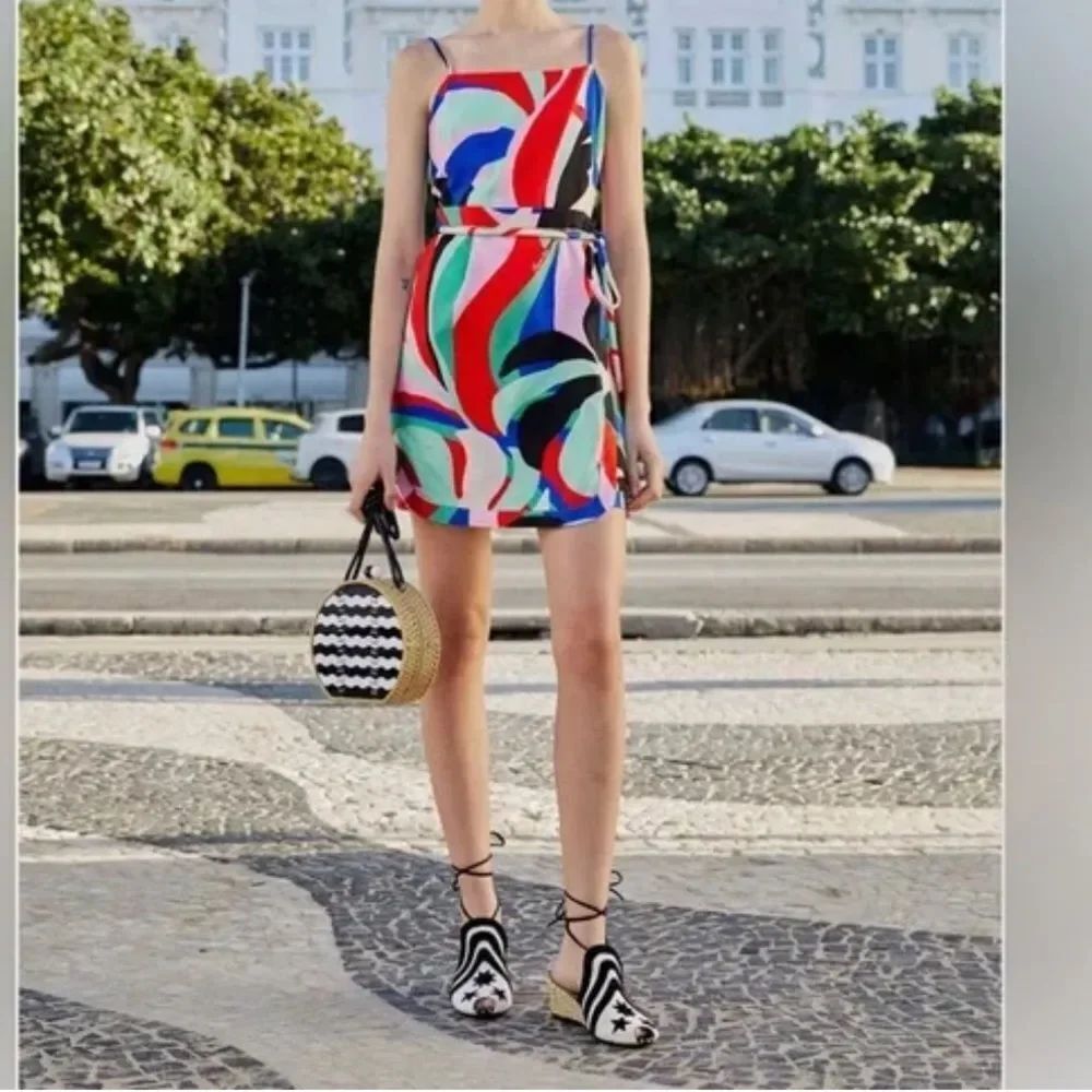 NWT FARM Rio Colorful Monstera Mini Dress - Picture 2 of 8